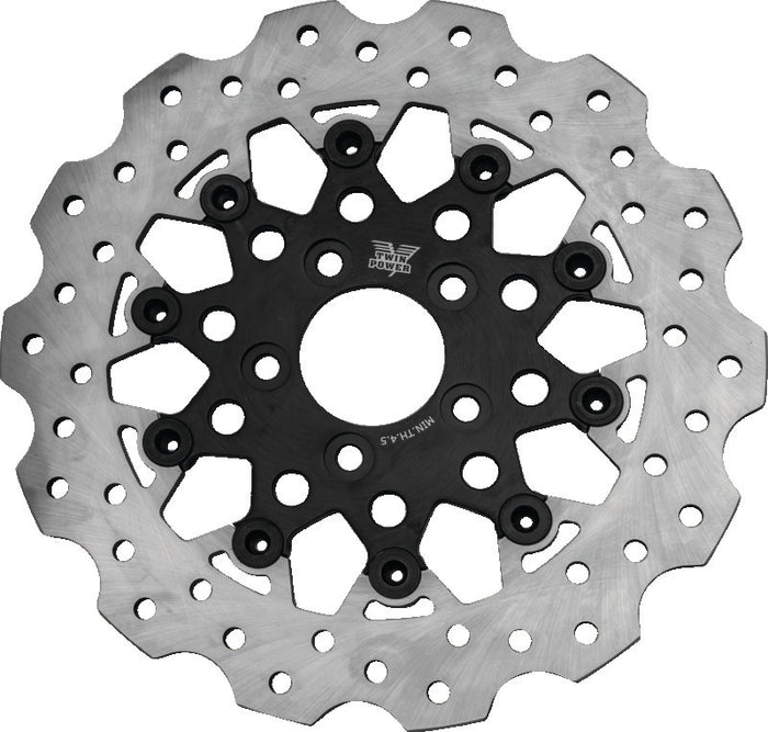 Twin Power 08-Up FLH FLT Rear 11.8 Scalloped Floating Rotor Black Mesh