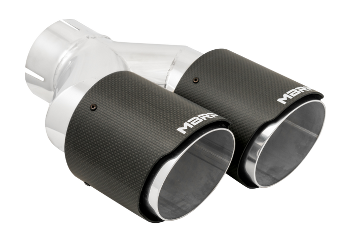 MBRP 3in ID / Dual 4in OD Out Staggered L 9.37in / R 9.87in Dual Wall Carbon Fiber Univ Exhaust Tip