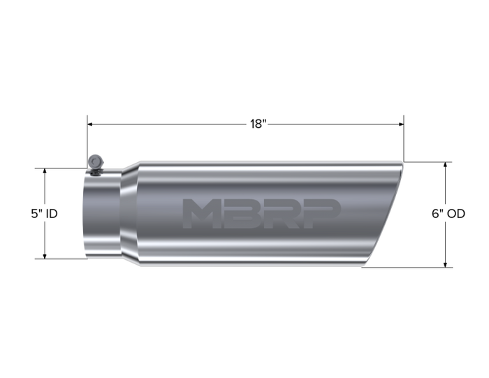 MBRP Universal Tip 6in OD Angled Rolled End 5in Inlet 18in Length T304 Exhaust