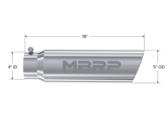 MBRP Universal 5in OD Angled Rolled End 4in Inlet 18in Length T304 Exhaust Tip