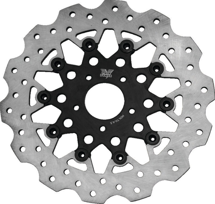 Twin Power 08-13 FLH FLT 08-16 FLHR 06-17 Dyna Front 11.8 Scalloped Floating Rotor Black Mesh