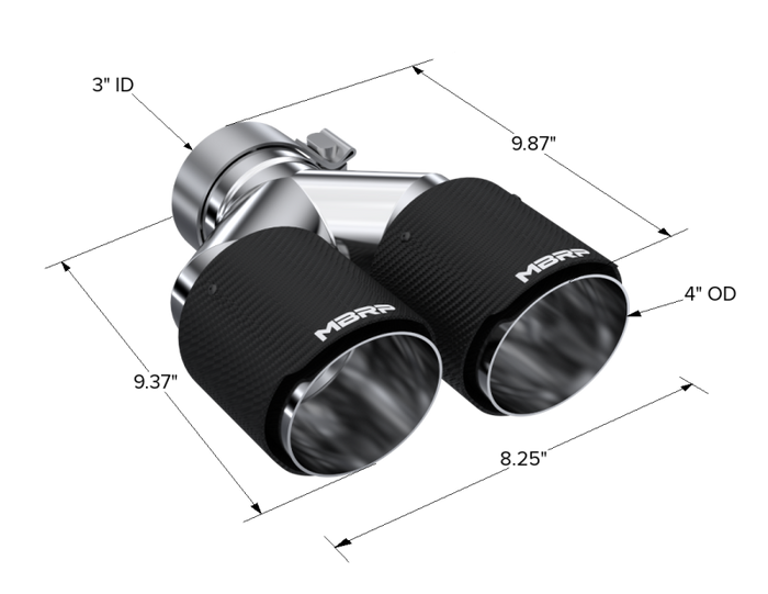MBRP 3in ID / Dual 4in OD Out Staggered L 9.37in / R 9.87in Dual Wall Carbon Fiber Univ Exhaust Tip