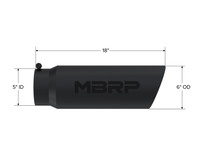 MBRP Universal Tip 6in OD Angled Rolled End 5in Inlet 18in Length Black Finish Exhaust