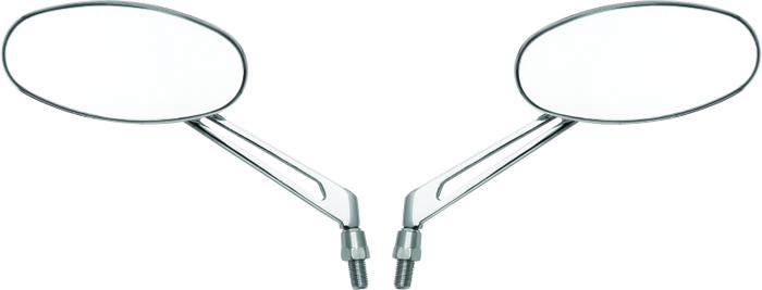BikeMaster Oval Mirror Machined Arm w/10mm/Yam 10mm/HD Adapters - Pair - Chrome